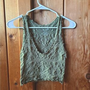 Free People Green Lace Crop Tank Top